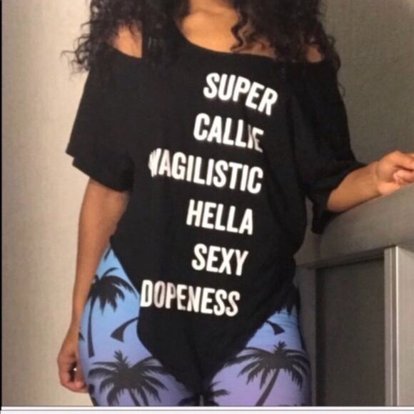 Super Callie Swagalistic Hella Sexy Graphic Tee S shredded cold shoulder punk - Picture 2 of 16